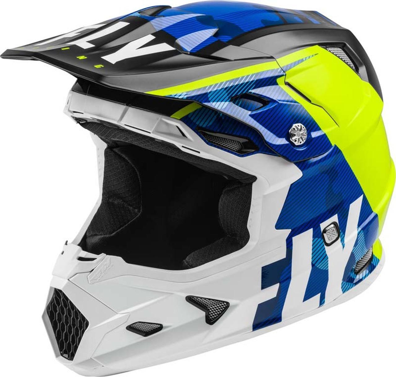 Шлем (кроссовый) FLY RACING TOXIN MIPS TRANSFER синий/Hi-Vis желтый/белый (2020)